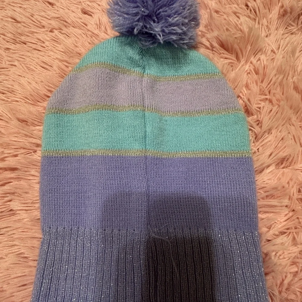 EUC Frozen Kids Beanie with Pom Pom -‎ Blue and Purple One Size